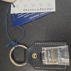 Dooney & Bourke Black Leather Keychain with Gold Accent